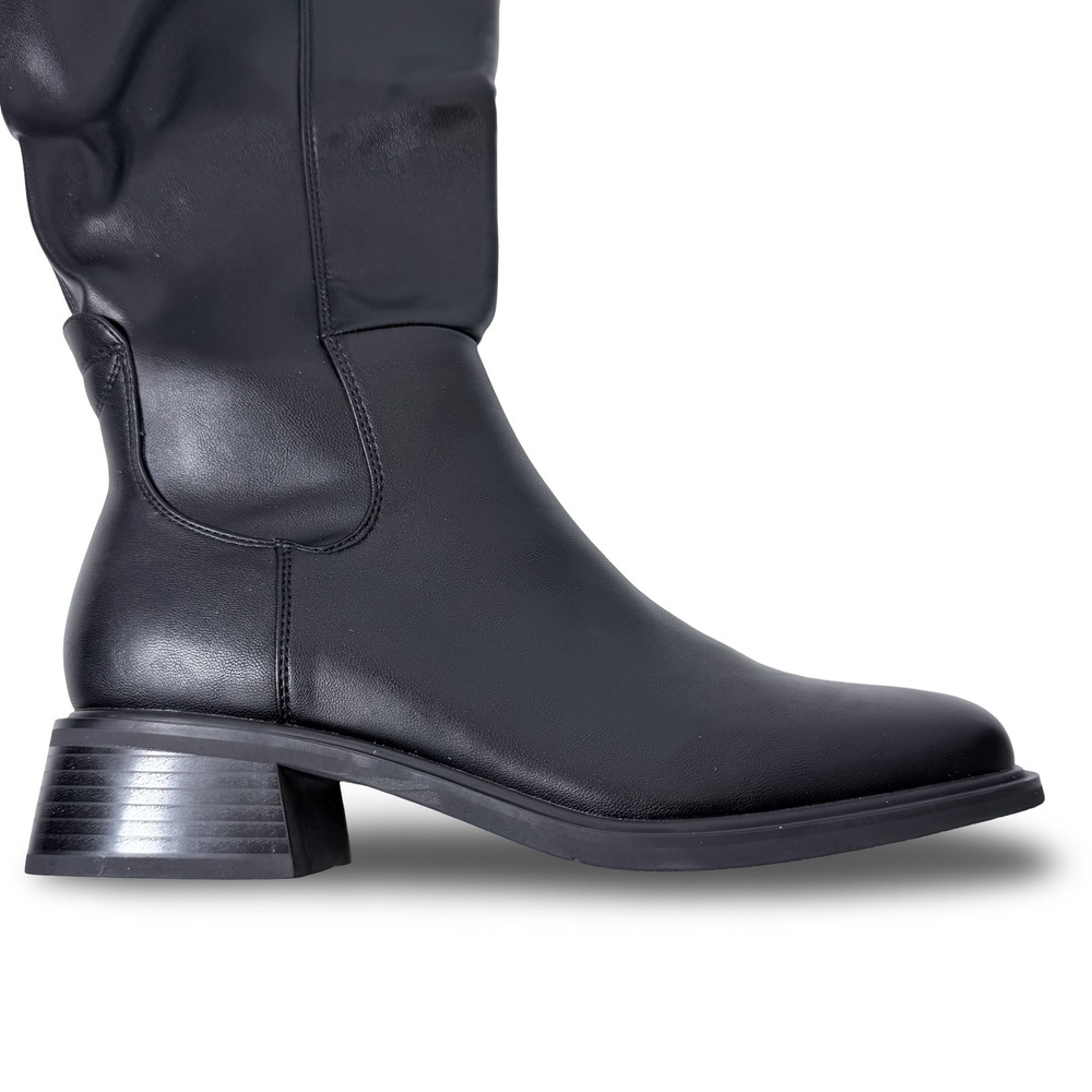 QIY Black PU Knee High Square Toe Block Heel Slouchy Boots Womens 9.5 New - Picture 4 of 14